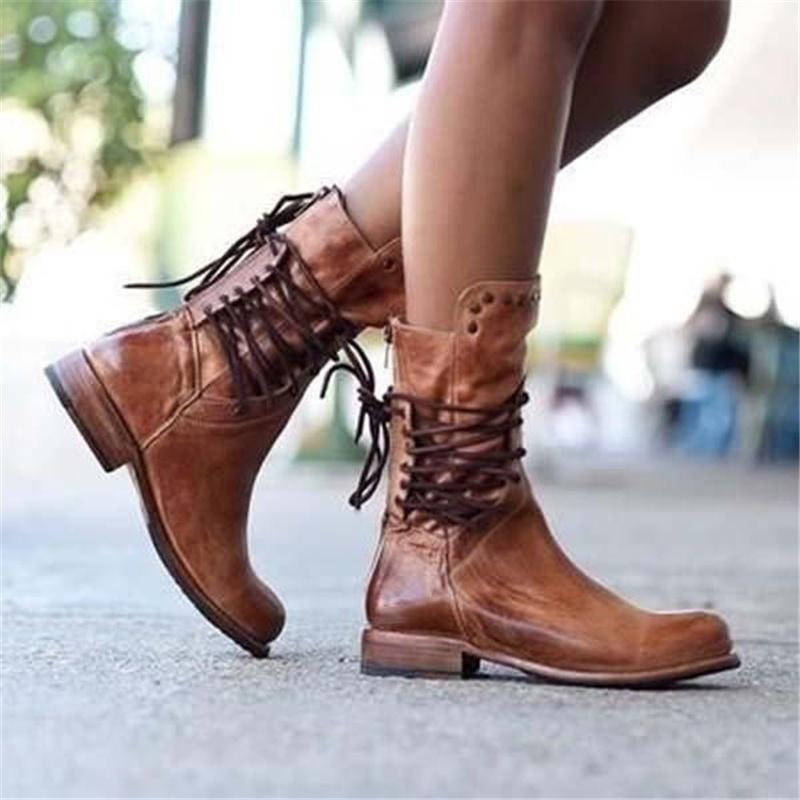 Amaya™ - Bottines en cuir vintage à lacets