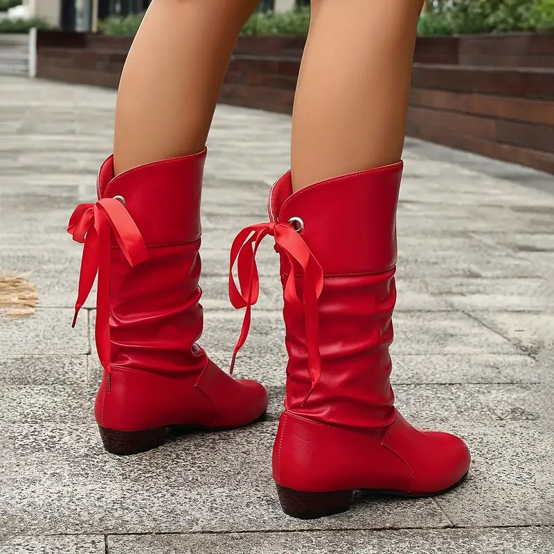 Maika™ | Fashionable women's lace-up boots with chunky mid-calf heels