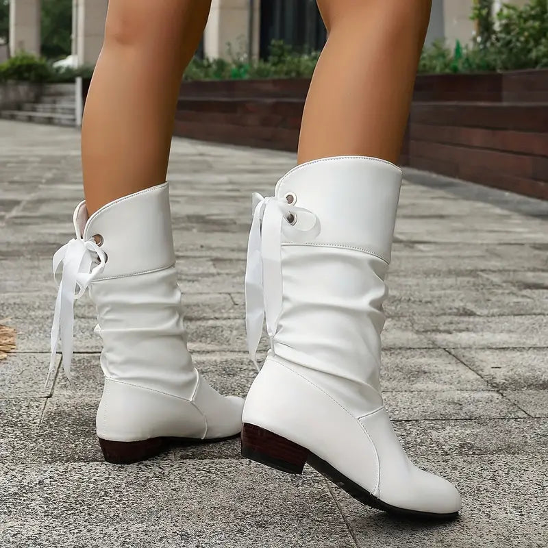 Maika™ | Fashionable women's lace-up boots with chunky mid-calf heels