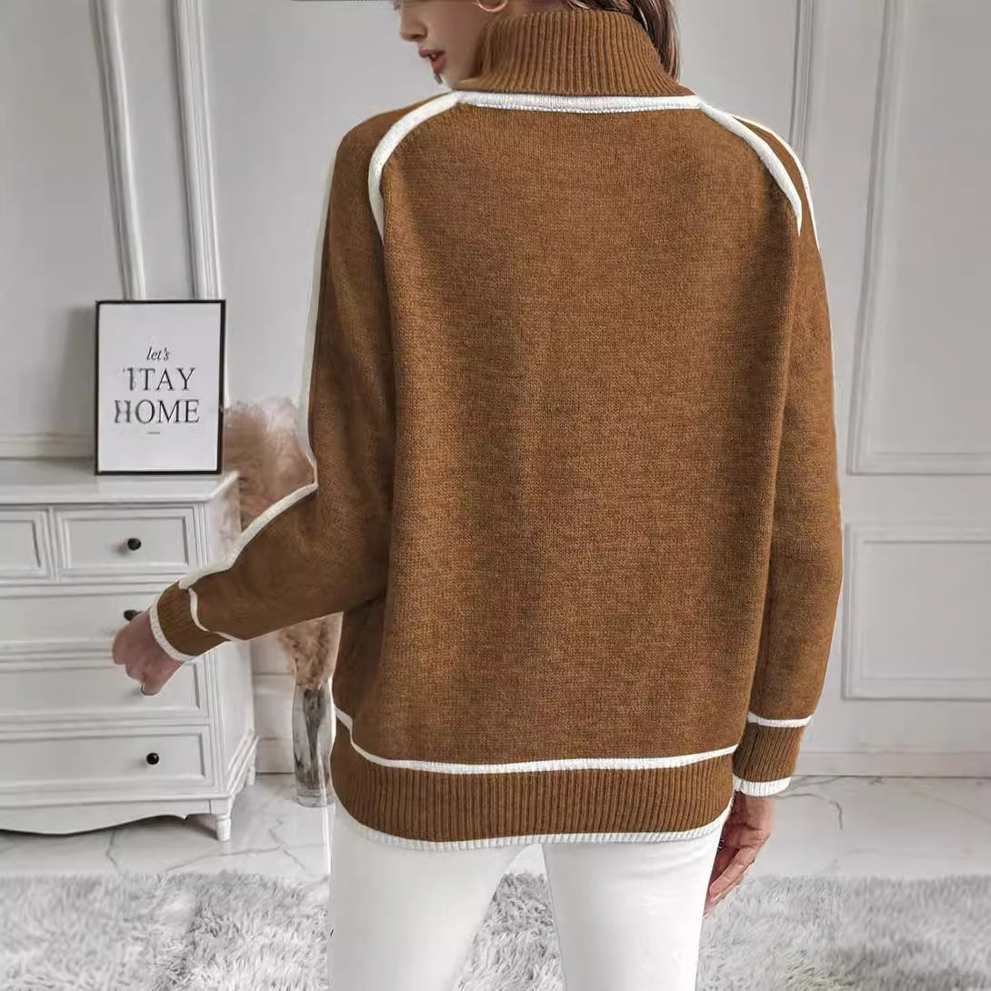 Margaux™ | Pull Tricot Unicolore et Bi-Colore à Col Haut pour Femmes