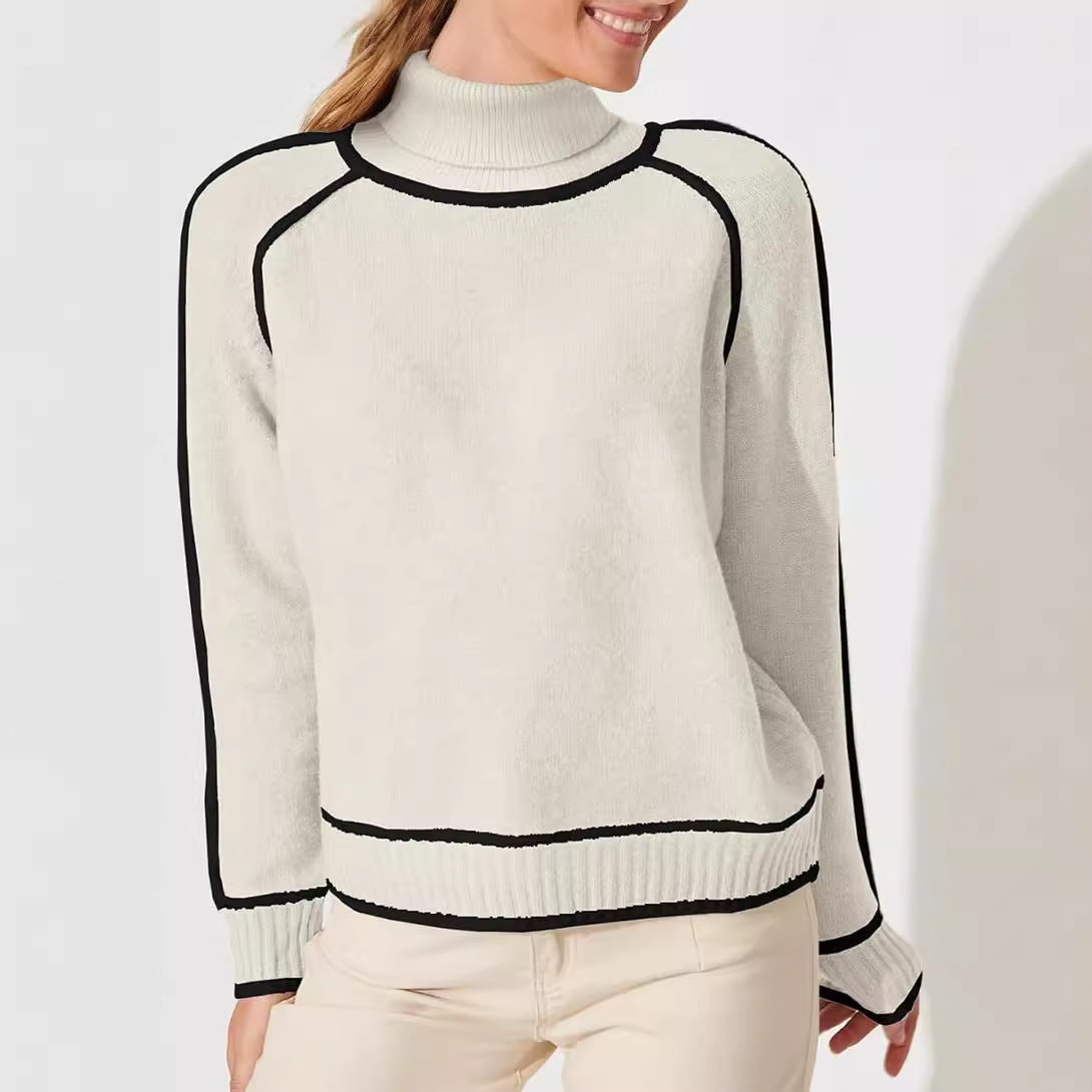 Margaux™ | Pull Tricot Unicolore et Bi-Colore à Col Haut pour Femmes