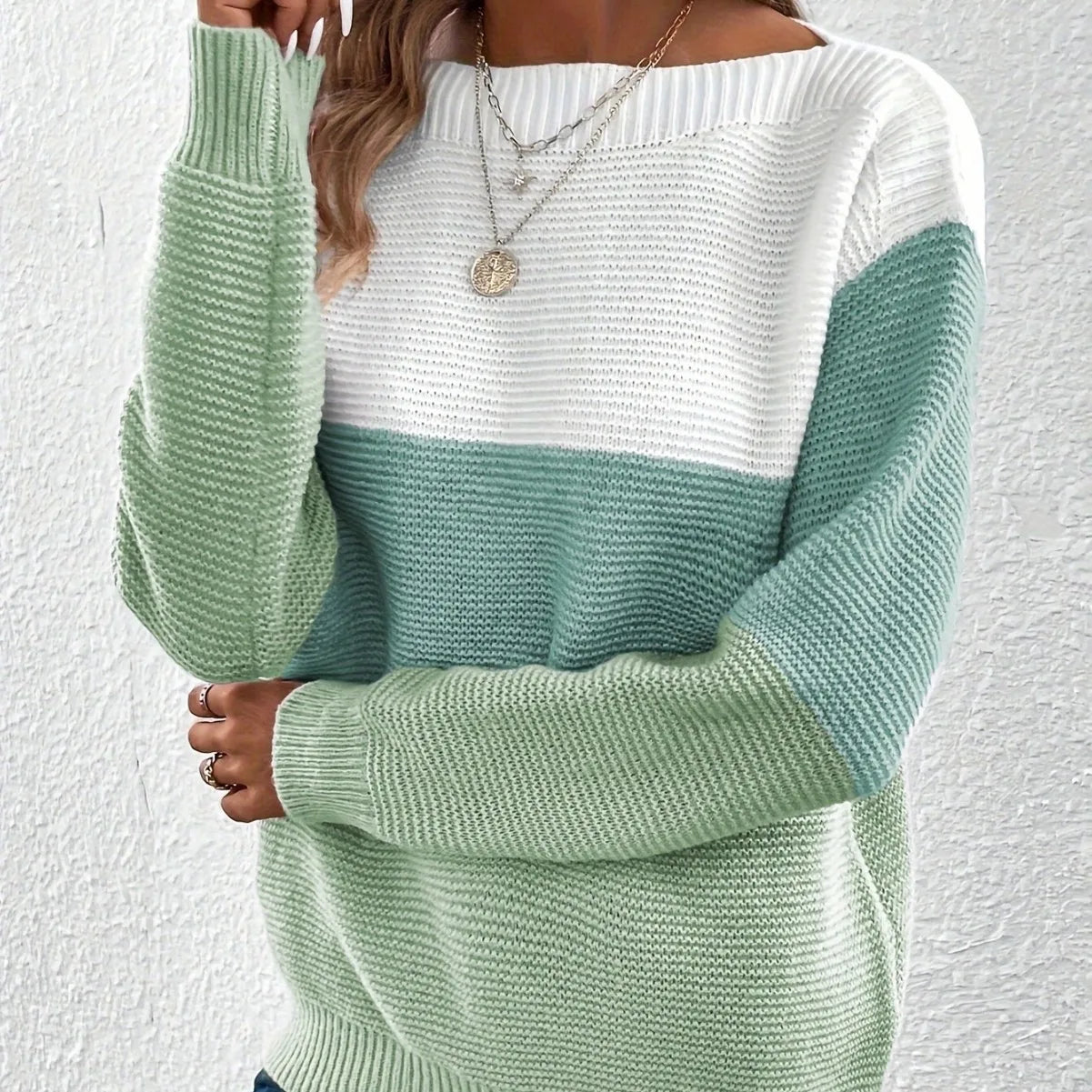Claire™ | Élégant pull-over patchwork tricolore