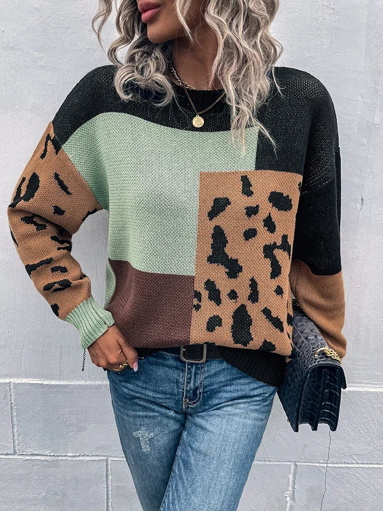 Audrey™ | Pull Patchwork Léopard Vintage