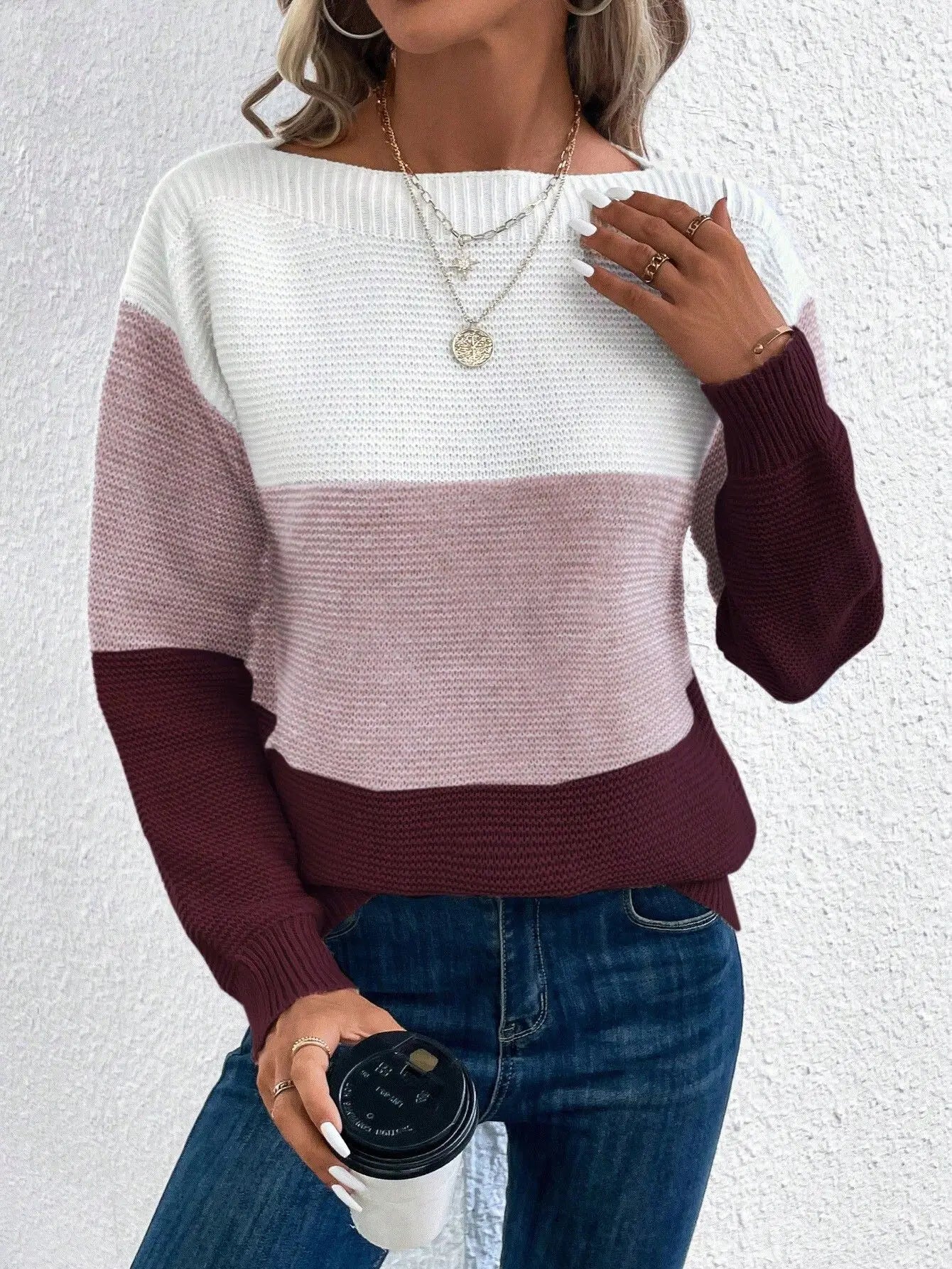 Claire™ | Élégant pull-over patchwork tricolore