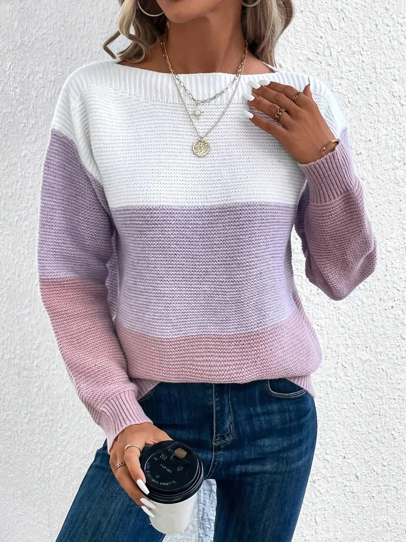 Claire™ | Élégant pull-over patchwork tricolore