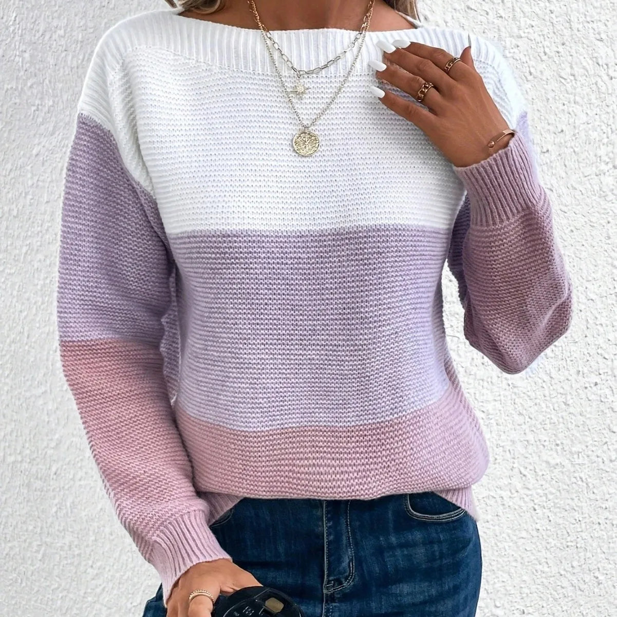 Claire™ | Élégant pull-over patchwork tricolore