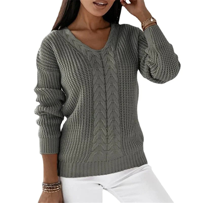 Jeanne™ | Pull Tricoté Vintage à Col V