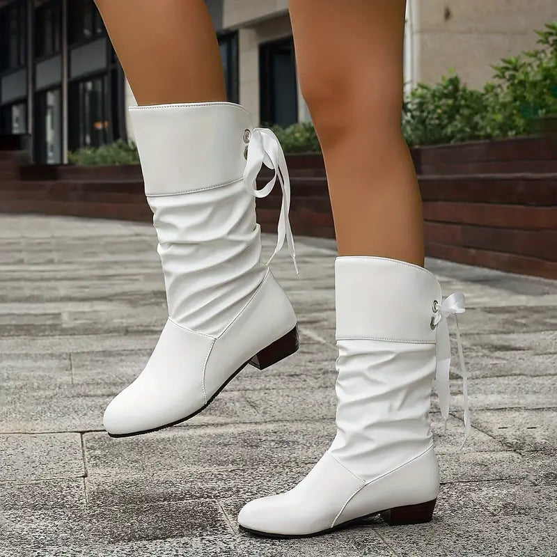 Maika™ | Fashionable women's lace-up boots with chunky mid-calf heels