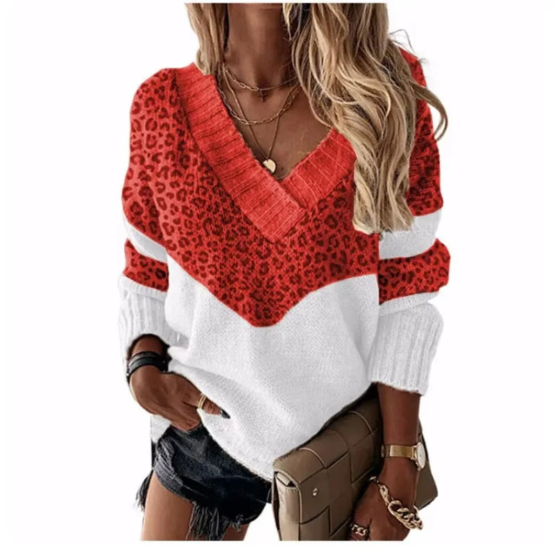 Madeleine™ | Pull Léopard à Col V et Blocs de Couleur