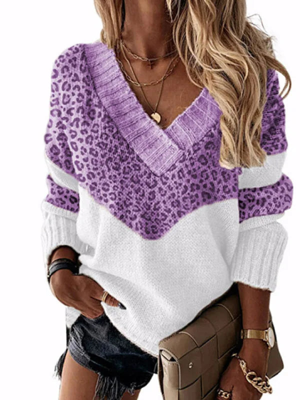 Madeleine™ | Pull Léopard à Col V et Blocs de Couleur