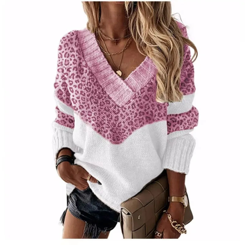 Madeleine™ | Pull Léopard à Col V et Blocs de Couleur