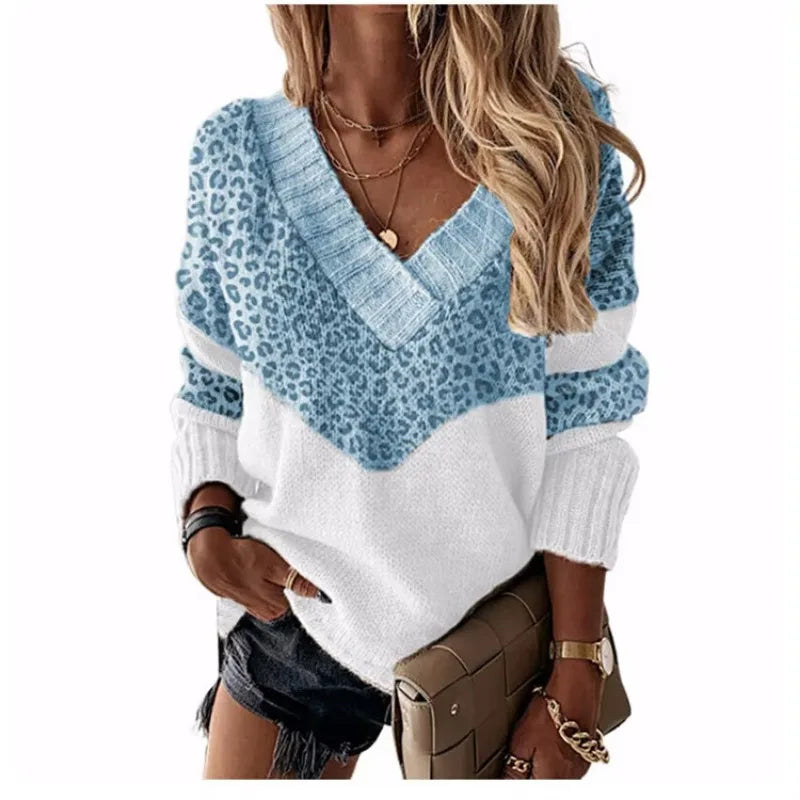 Madeleine™ | Pull Léopard à Col V et Blocs de Couleur