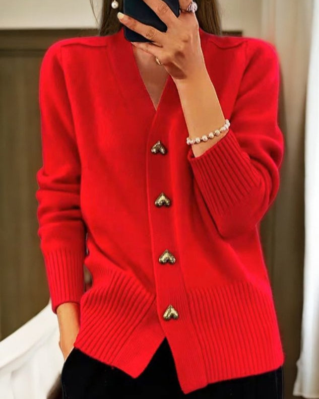 Louise™ | Cardigan Élégant avec Boutons Cœur
